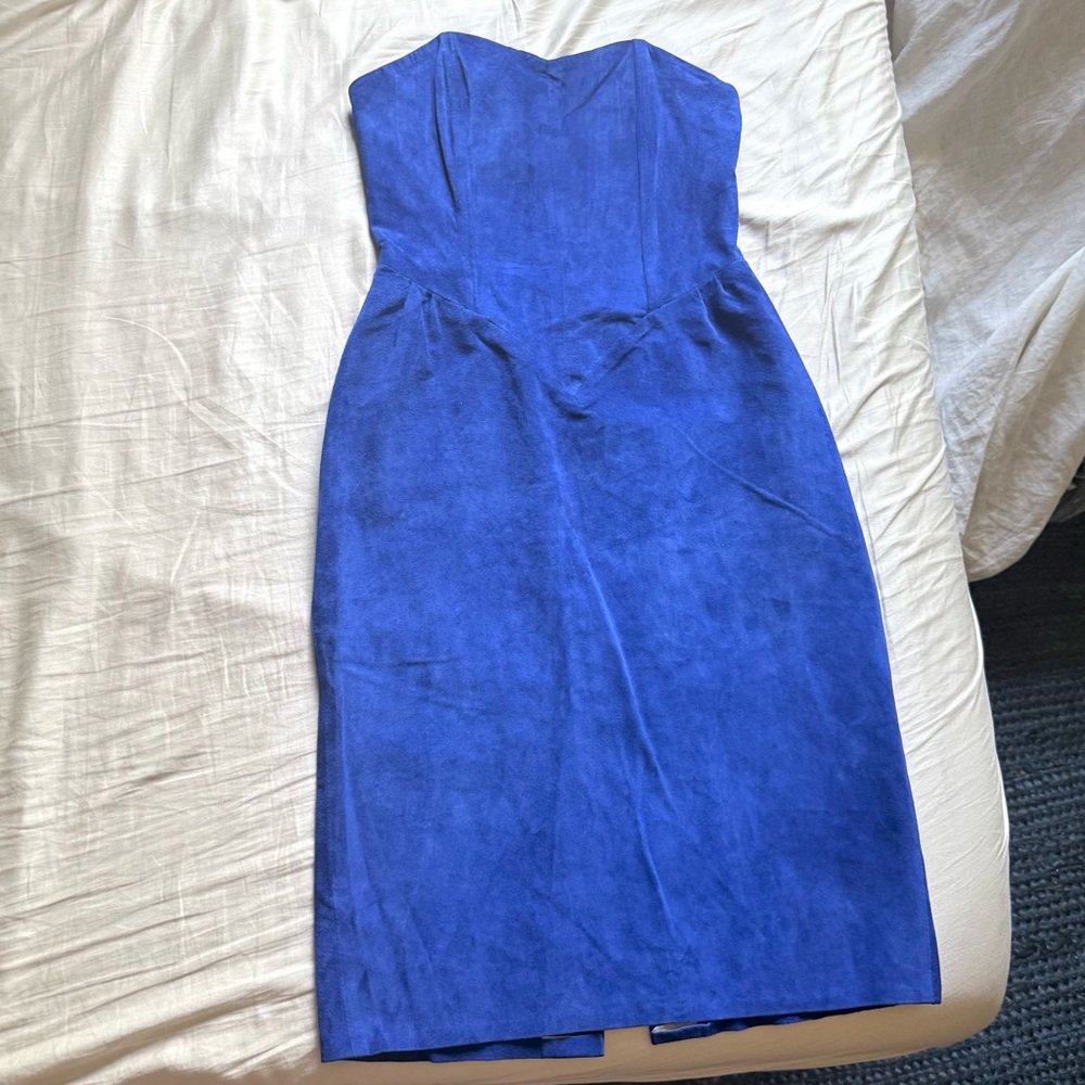 FIRENZE Santa Barbara vintage blue‎ cobalt leather bustier corset strapless midi